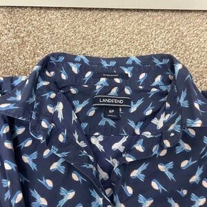 Lands' End Navy Shirt with Bird Print